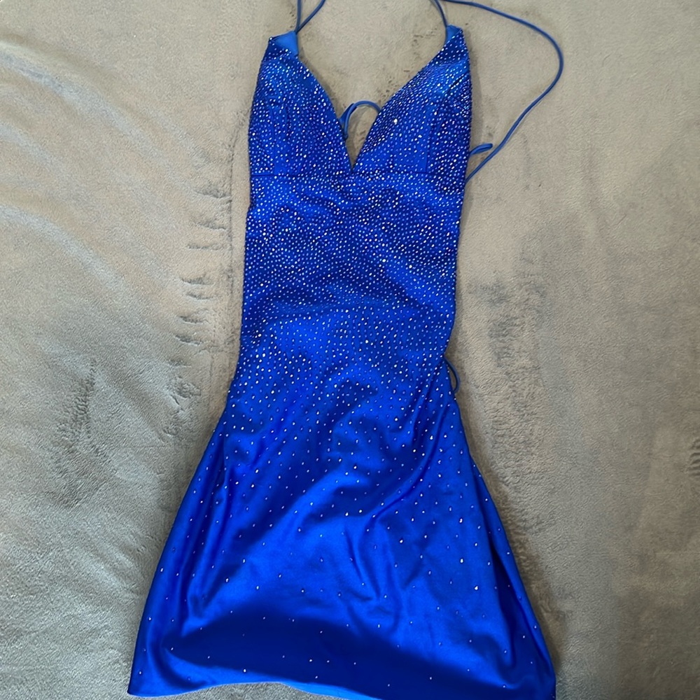 Deep blue sequins mini dress